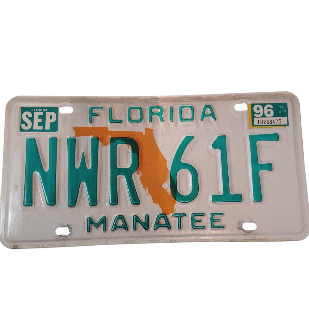 1996 Florida Manatee County License Plate - Vintage NRFL-96 Car Tag Emblem